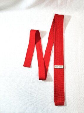 Vintage Powers Mens Red Knit Tie 100% Cotton Lisle W. Germany Square Bottom